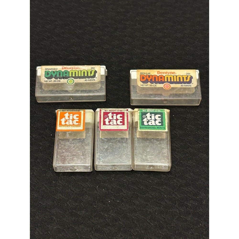 Vintage Lot Of 3 Plastic Tic Tac Boxes And 2 Dynamints Boxes